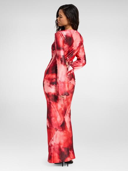 DASKA Salia Tie Detail Abstract Print Maxi Dress, Red Abstract - view 2, Red Abstract