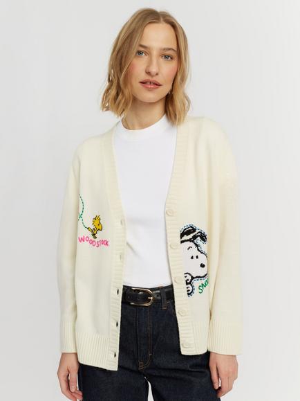 Chinti & Parker Peanuts Wool-Cashmere Snoopy Cardigan, Cream