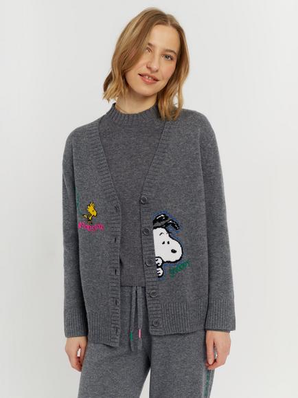 Chinti & Parker Peanuts Wool-Cashmere Snoopy Cardigan, Grey