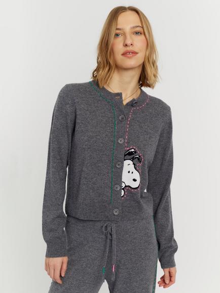 Chinti & Parker Peanuts Wool-Cashmere Snoopy Peep Cardigan, Grey