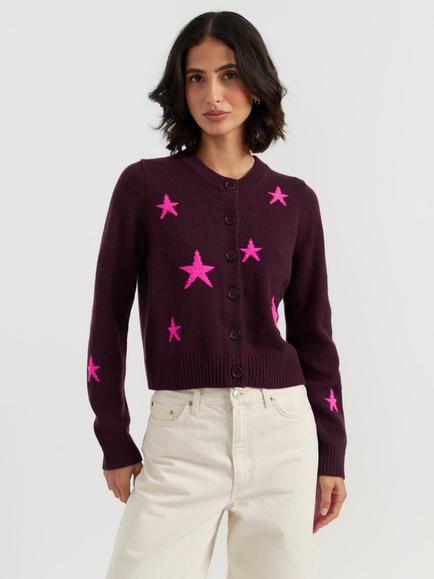 Chinti & Parker Wool-Cashmere Star Cardigan, Aubergine, Aubergine