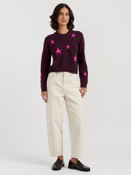 Chinti & Parker Wool-Cashmere Star Cardigan, Aubergine - view 2, Aubergine