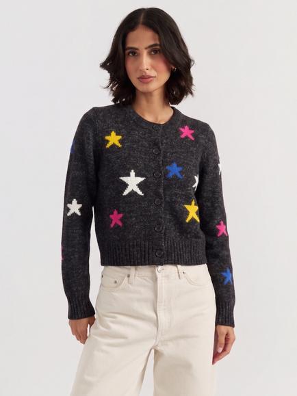 Chinti & Parker Wool-Cashmere Star Cardigan, Black/Multi, Black Multi