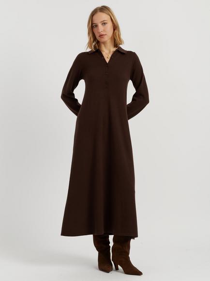 Chinti & Parker Wool-Cashmere A-Line Polo Dress, Chocolate, Chocolate