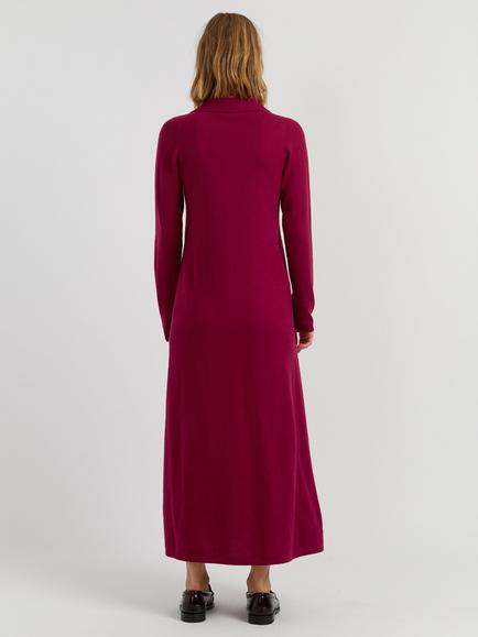 Chinti & Parker Wool-Cashmere A-Line Polo Dress, Cherry - view 2, Cherry