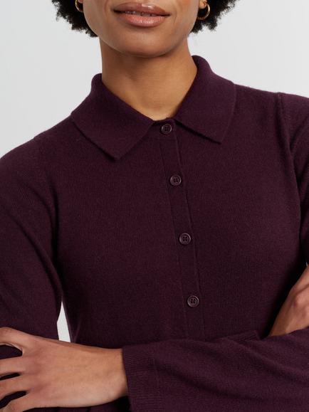 Chinti & Parker Wool-Cashmere A-Line Polo Dress, Aubergine, Aubergine
