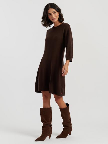 Chinti & Parker Wool-Cashmere Wide-Sleeve Dress, Chocolate, Chocolate