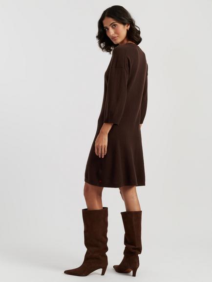 Chinti & Parker Wool-Cashmere Wide-Sleeve Dress, Chocolate - view 2, Chocolate