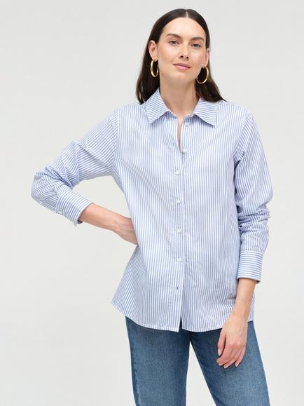 Chinti & Parker Striped Scalloped Trim Cotton Shirt, Baby Blue