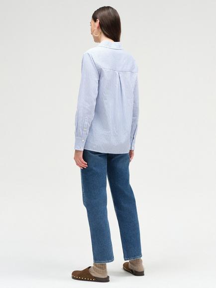 Chinti & Parker Striped Scalloped Trim Cotton Shirt - view 2, Baby Blue