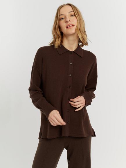Chinti & Parker Wool-Cashmere Collared Shirt, Chocolate, Chocolate