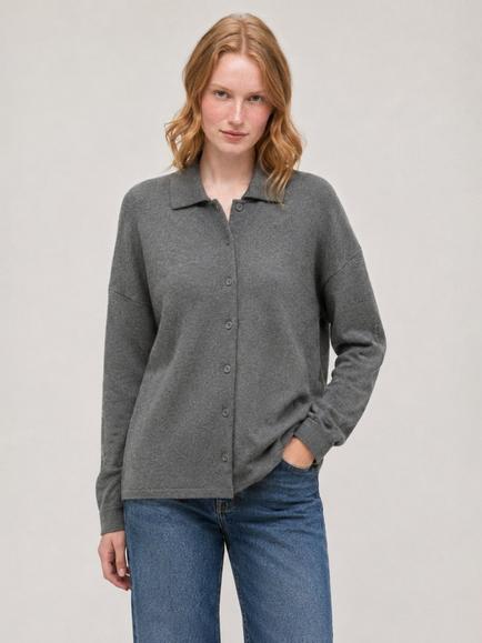 Chinti & Parker Wool-Cashmere Collared Shirt, Grey