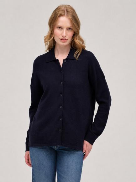 Chinti & Parker Wool-Cashmere Collared Shirt, Navy, Navy
