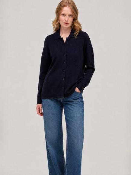 Chinti & Parker Wool-Cashmere Collared Shirt, Navy - view 2, Navy