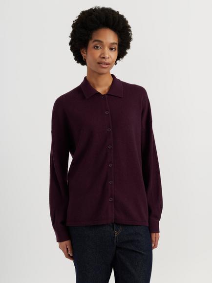 Chinti & Parker Wool-Cashmere Collared Shirt, Aubergine, Aubergine