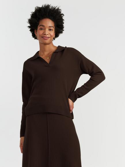 Chinti & Parker Wool-Cashmere Collared Jumper, Chocolate