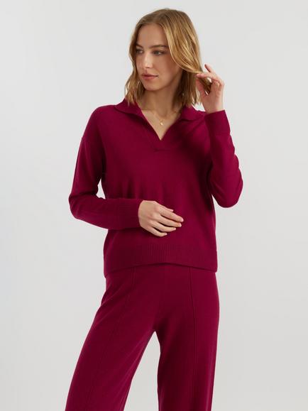 Chinti & Parker Wool-Cashmere Collared Jumper, Cherry