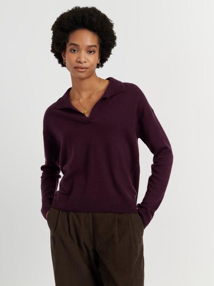 Chinti & Parker Wool-Cashmere Collared Jumper, Aubergine