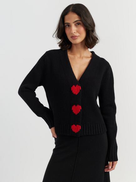 Chinti & Parker Heart Merino Wool Cardigan, Black, Black