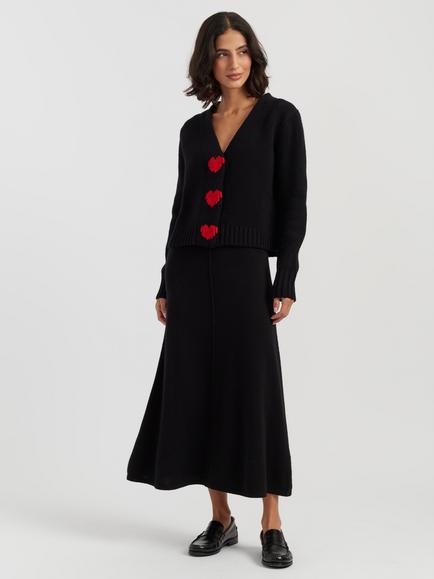 Chinti & Parker Heart Merino Wool Cardigan, Black - view 2, Black