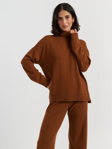 Chinti & Parker Relaxed Roll Neck Wool and Cashmere Blend Jumper, Toffee