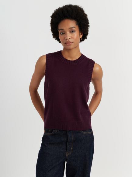 Chinti & Parker Wool-Cashmere Round Neck Tank, Aubergine
