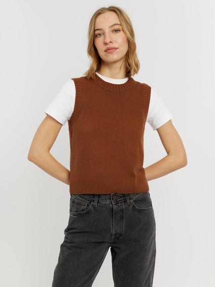 Chinti & Parker Wool-Cashmere Round Neck Tank, Toffee