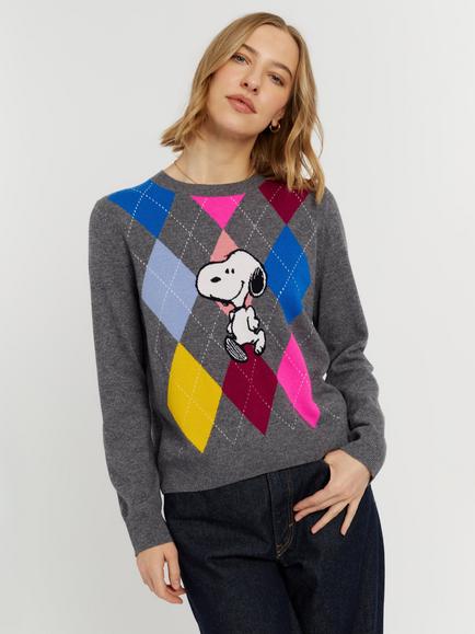 Chinti & Parker Peanuts Wool-Cashmere Snoopy Argyle Jumper, Multi, Multi