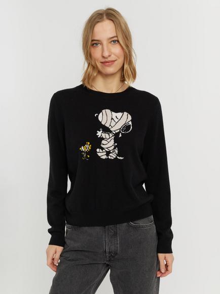 Chinti & Parker Peanuts Wool-Cashmere Snoopy Mummy Jumper, Black, Black