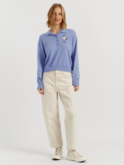 Chinti & Parker Peanuts Wool-Cashmere Snoopy Polo Jumper, Baby Blue