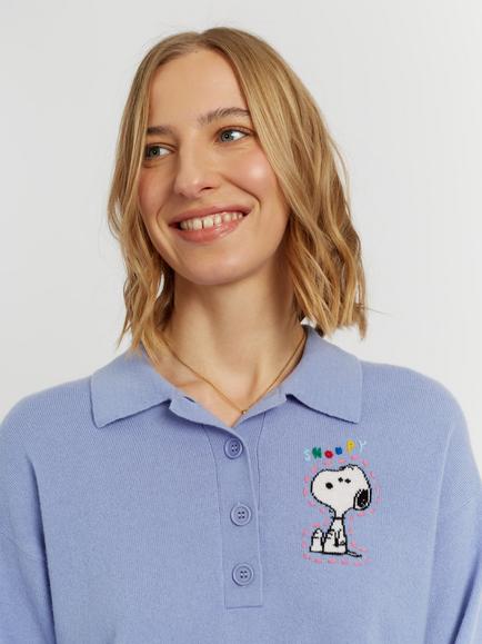 Chinti & Parker Peanuts Wool-Cashmere Snoopy Polo Jumper - view 2, Baby Blue