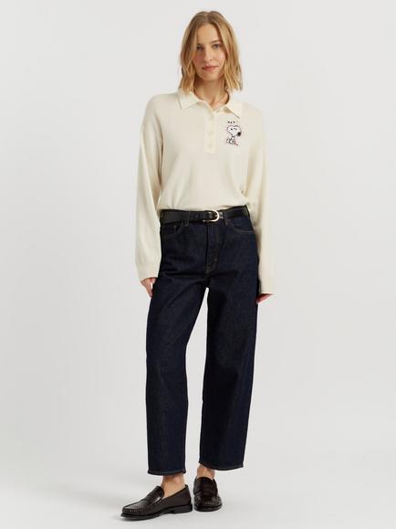 Chinti & Parker Peanuts Wool-Cashmere Snoopy Polo Jumper, Cream