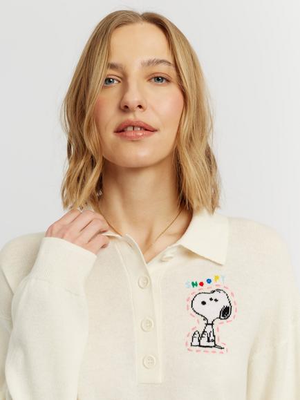 Chinti & Parker Peanuts Wool-Cashmere Snoopy Polo Jumper - view 2, Cream