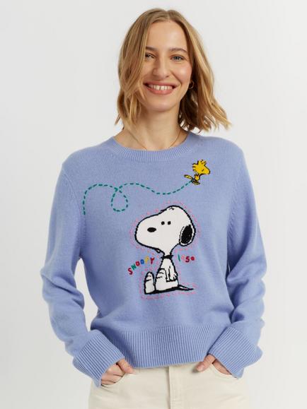 Chinti & Parker Peanuts Wool-Cashmere Snoopy Jumper, Baby Blue