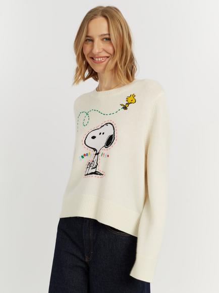 Chinti & Parker Peanuts Wool-Cashmere Snoopy Jumper, Cream