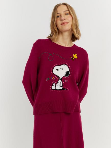 Chinti & Parker Peanuts Wool-Cashmere Snoopy Jumper, Cherry