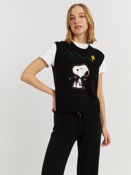 Chinti & Parker Peanuts Wool-Cashmere Snoopy Tank Top, Black