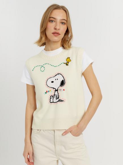 Chinti & Parker Peanuts Wool-Cashmere Snoopy Tank Top, Cream