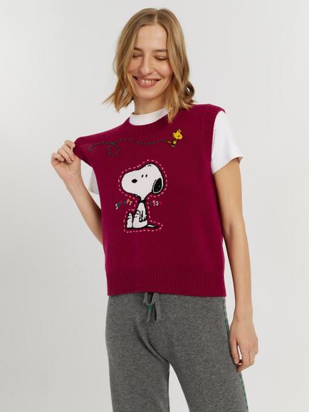 Chinti & Parker Peanuts Wool-Cashmere Snoopy Tank Top, Cherry