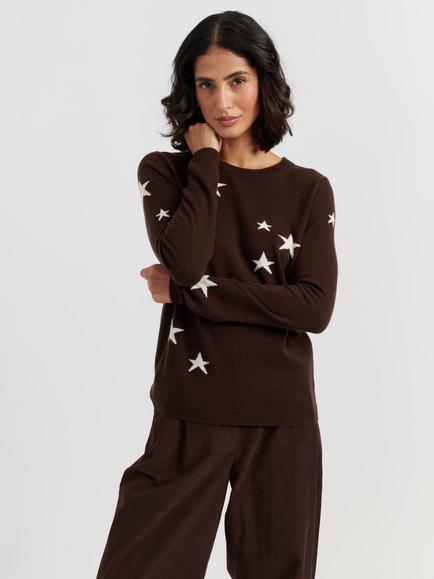 Chinti & Parker Wool with Cashmere Star Sweater, Chocolate, Chocolate