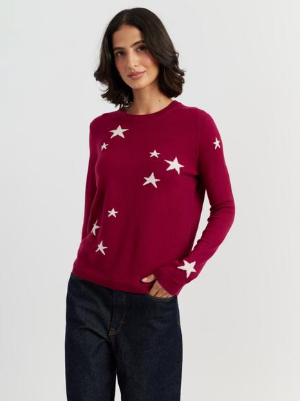 Chinti & Parker Wool-Cashmere Star Jumper, Cherry Red