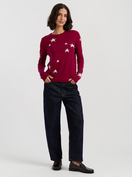 Chinti & Parker Wool-Cashmere Star Jumper - view 2, Cherry Red
