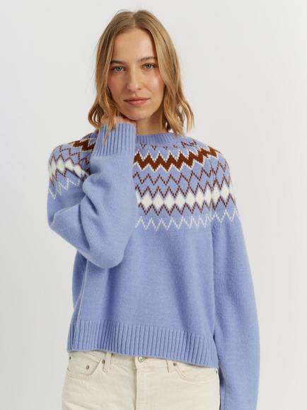 Chinti & Parker Wool with Cashmere Fair Isle Sweater, Baby Blue, Baby Blue