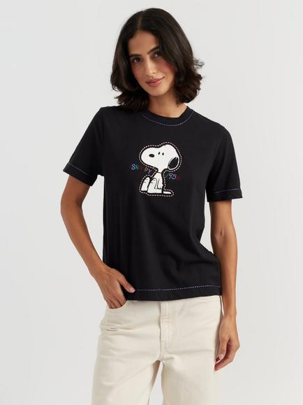 Chinti & Parker Peanuts Snoopy Embroidered T-Shirt, Black