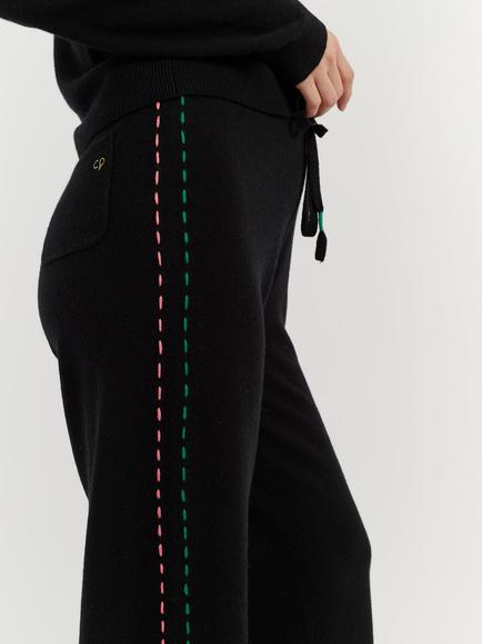 Chinti & Parker Peanuts Wool-Cashmere Wide Leg Track Bottoms - view 2, Black