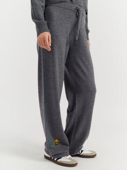 Chinti & Parker Peanuts Wool-Cashmere Wide Leg Track Bottoms, Grey