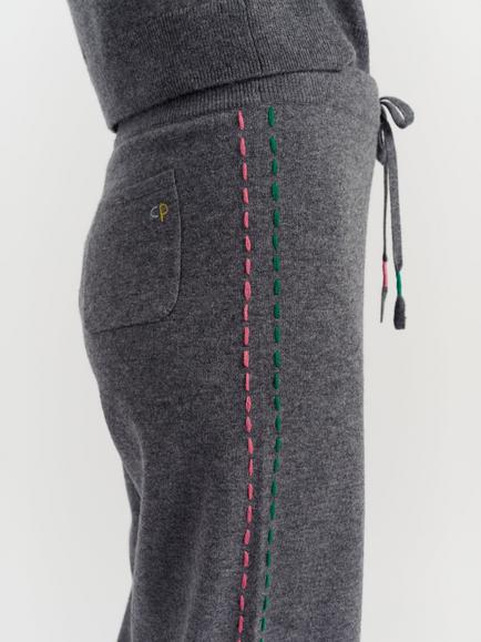 Chinti & Parker Peanuts Wool-Cashmere Wide Leg Track Bottoms - view 2, Grey