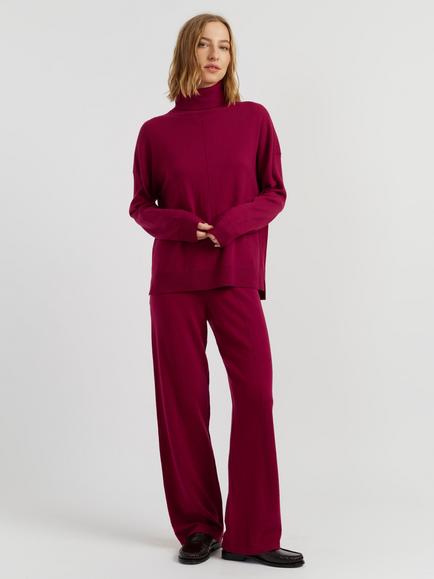 Chinti & Parker Wool-Cashmere Wide-Leg Track Trousers, Cherry, Cherry