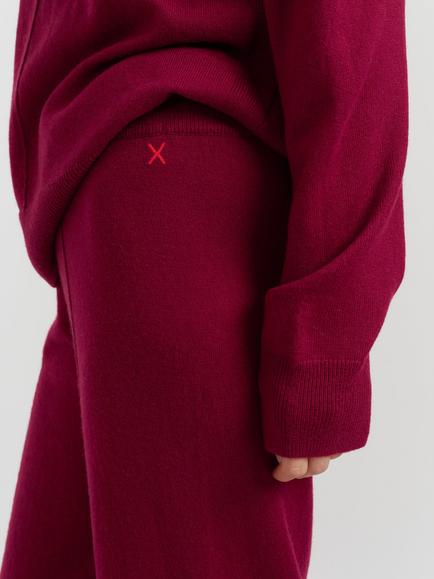 Chinti & Parker Wool-Cashmere Wide-Leg Track Trousers, Cherry - view 2, Cherry