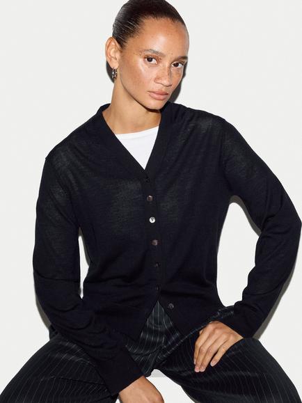 Jigsaw Fine Merino Wool Cardigan Top, Navy, Navy